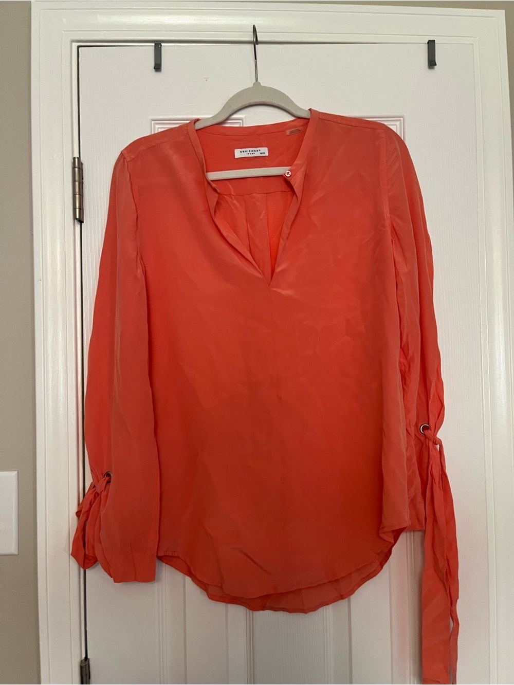 Equipment Coral Split-Neck Silk Blouse